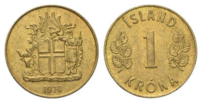 Исландия 1 крона 1970 KM 12a никель латунь UNC 4695-532