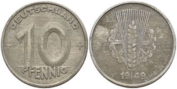 ГДР 10 пфеннигов 1949 A KM 3 алюминий 4143-726