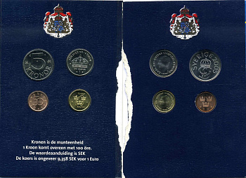 Швеция набор из 4 монет 2005 в оригинальном картонном буклете, Карл XVI Густав (1973- ) UNC 4-4-1-41