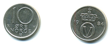 НОРВЕГИЯ 10 ЭРЕ 1984 КМ 416 медно-никель 23-1036