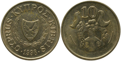 Кипр 10 центов 1998 KM 56.3 никель латунь 4380-431