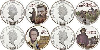 Острова Кука набор из 4 монет по 2 доллара 2003 знаменитые бандиты Австралии (двухунцовки) серебро PROOF 14-01-03-28