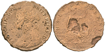 Великобритания 1/2 пенни 1880 Виктория (1837-1901) KM 754, Spink 3956 бронза 4616-652