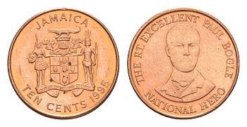 Ямайка 10 центов 1995 KM 146.2 сталь плакированная медью UNC 4643-122