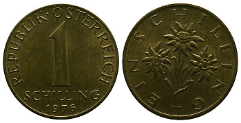 АВСТРИЯ 1 ШИЛЛИНГ 1976 KM 2886 алюминиевая бронза 4384-1141