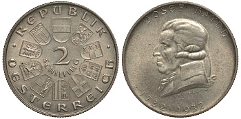 Австрия 2 шиллинга 1932 200 лет со дня рождения Йозефа Гайдна KM 2848 серебро 413-1812
