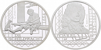 НИДЕРЛАНДЫ МЕДАЛЬ КАРЕЛ ФАБРИЦИУС (1622-1654), КАРТИНА ЧАСОВОЙ 1654 ГОД, ДИАМЕТР 30 мм., ВЕС 9,42 гр. медно-никель 1087-2-31