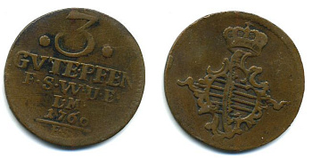 Саксен-Веймар-Эйзенах 3 пфеннига 1760 FS KM 34 медь 00-00