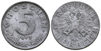 АВСТРИЯ 5 ГРОШЕЙ 1973 KM 2875 цинк 57-1344