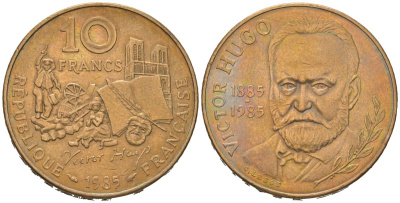 Франция 10 франков 1985 100 лет со дня смерти Виктора Гюго KM 956 никель латунь 4582-321