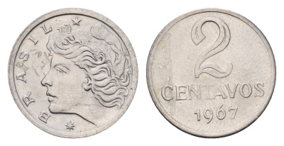Бразилия 2 сентаво 1967 год-тип KM 576.1 нержавеющая сталь 4687-1026