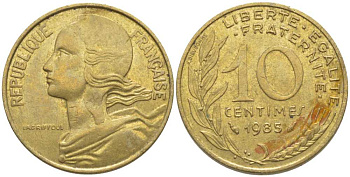 Франция 10 сантимов 1985 тип Марианна KM 929, LE FRANC 144.25 медь алюминий никель 116-264