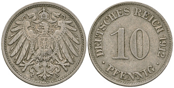 Германия 10 пфеннигов 1912 D KM 12, J. 13 медно-никель 4589-435