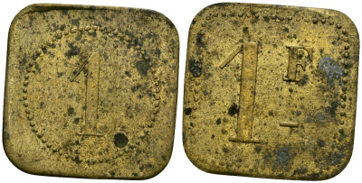 Франция 1 франк XIX-XX век ресторанный жетон латунь 4166-842