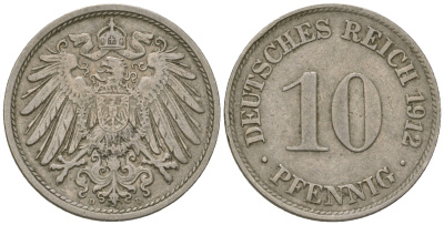 Германия 10 пфеннигов 1912 D KM 12, J. 13 медно-никель 4589-435