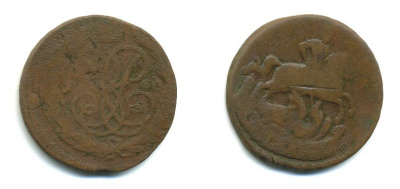 РОССИЯ 1 КОПЕЙКА 1760 медь 61-752