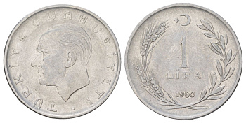 Турция 1 лира 1960 Мустафа Кемаль Ататюрк KM 889a.1 нержавеющая сталь 4628-1025