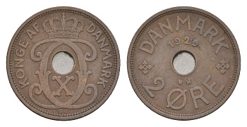 Дания 2 эре 1929 N, Кристиан X (1912-1947) KM 827 бронза 4658-229