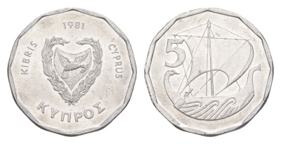 Кипр 5 милей 1981 год-тип KM 50.1 алюминий UNC 4649-1156