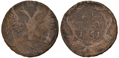 Россия 1 деньга 1751 медь 51-3435