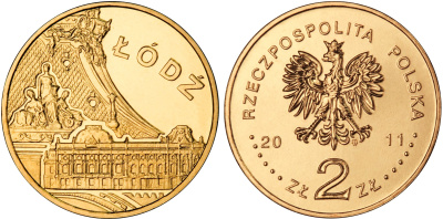 Польша 2 злотых 2011 MW, серия польские города, Лодзь KM 804 нордик UNC 4676-855