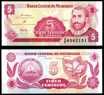 Никарагуа 5 сентаво ND (1991) Франсиско Эрнандес де Кордоба Pick 168a (2) бумага UNC (пресс) 6278-2-3-2