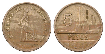Колумбия 5 песо 1987 KM 268 бронза 4663-443