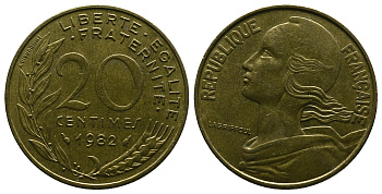 ФРАНЦИЯ 20 САНТИМОВ 1982 KM 930 медь алюминий никель 4384-756