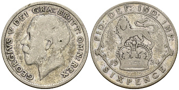 Великобритания 6 пенсов 1924 Георг V (1910-1936) KM 815a.1, Spink 4024 серебро    4602-619