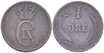 Дания 1 эре 1894 Кристиан IX (1873-1906) KM 792 бронза 4621-746