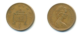 Великобритания 1 пенни 1977 Елизавета II (1952-2022) KM 915, Spink 4237 (B1) бронза 59-1546