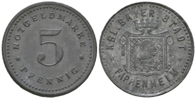Паппенхайм (Бавария) 5 пфеннингов ND Funck 417.1, Men22.2 25288.1 цинк 4169-1259