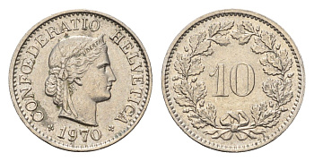 Швейцария 10 раппенов 1970 KM 27 медно-никель 4685-255