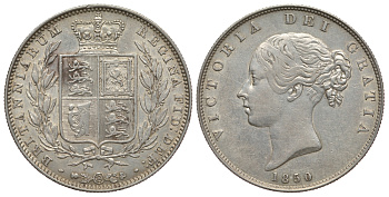 Великобритания 1/2 кроны 1850 Виктория (1837-1901) KM 740, Spink 3888 серебро 00-000-00