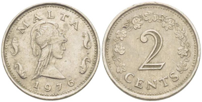 Мальта 2 цента 1976 Пентесилея, царица амазонок KM 9 медно-никель 217-1035