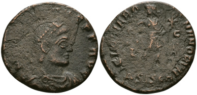 Римская Империя нуммий 367 - 375 Грациан GLORIA ROMANORVM Сисция Good Very fine RIC 14c бронза 1073-9-14