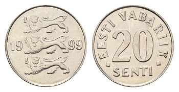 Эстония 20 сентов 1999 KM 23a сталь плакированная никелем UNC 4689-722