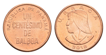 Панама 1 сентесимо 2018 Уррака KM 125 цинк плакированный медью UNC 4643-1235