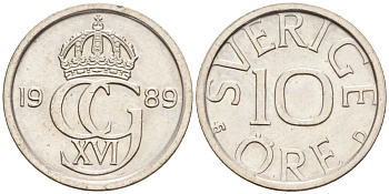 Швеция 10 эре 1989 Карл XVI Густав (1973- ) KM 850 медно-никель UNC 4585-444