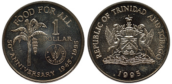 Тринидад и Тобаго 1 доллар 1995 50 лет продовольственной программе FAO KM 61 медно-никель UNC M22-11