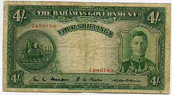 Багамские острова 4 шиллинга 1936 Георг VI (1936-1952), подпись W.L. Heape, TDLR Pick 9 b бумага 451-117-1
