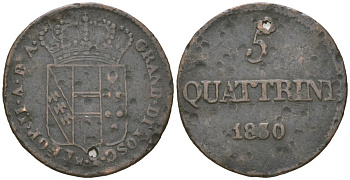 Тоскана 5 кваттрини 1830 отверстие C 65 медь 110-853