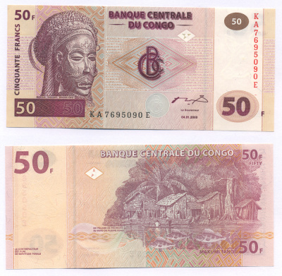 ДР Конго 50 франков 2000 маска, рыбаки, серия КА-Е Pick 91 бумага UNC (пресс) 8622-10-2-1