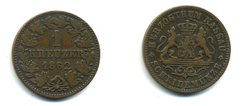 Нассау 1 крейцер 1862 Герцог Адольф (1839-1866) KM 54 медь 54-934