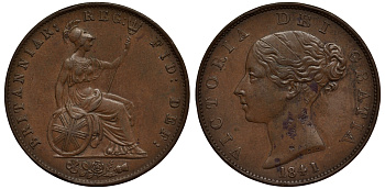 Великобритания 1/2 пенни 1841 Виктория (1837-1901) KM 726, Spink 3949 медь 1523-1311