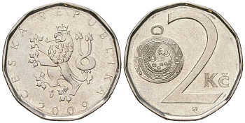 Чехия 2 кроны 2009 b’ KM 9 сталь плакированная никелем 4548-1114