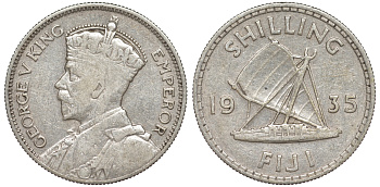 Фиджи 1 шиллинг 1935 Георг V (1910-1936), парусник KM 4 серебро    91-1025