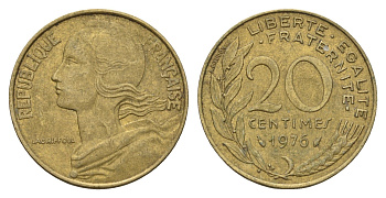 Франция 20 сантимов 1976 KM 930 алюминиевая бронза 4673-1117