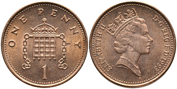 Великобритания 1 пенни 1993 Елизавета II (1952-2022) KM 935a, Spink B4 плакированная медью 99-1059
