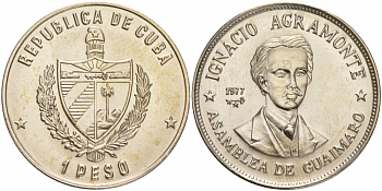 Куба 1 песо 1977 Игнасио Аграмонте (1841-1873) KM 187 медно-никель UNC 189-743